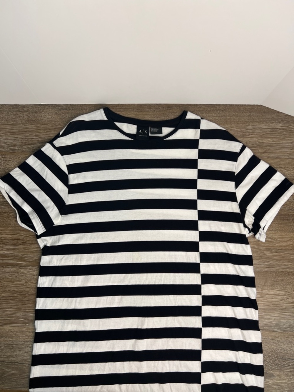 Armani Exchange A|X Black & White Striped Tee XXL Cotton Short Sleeve Shirt